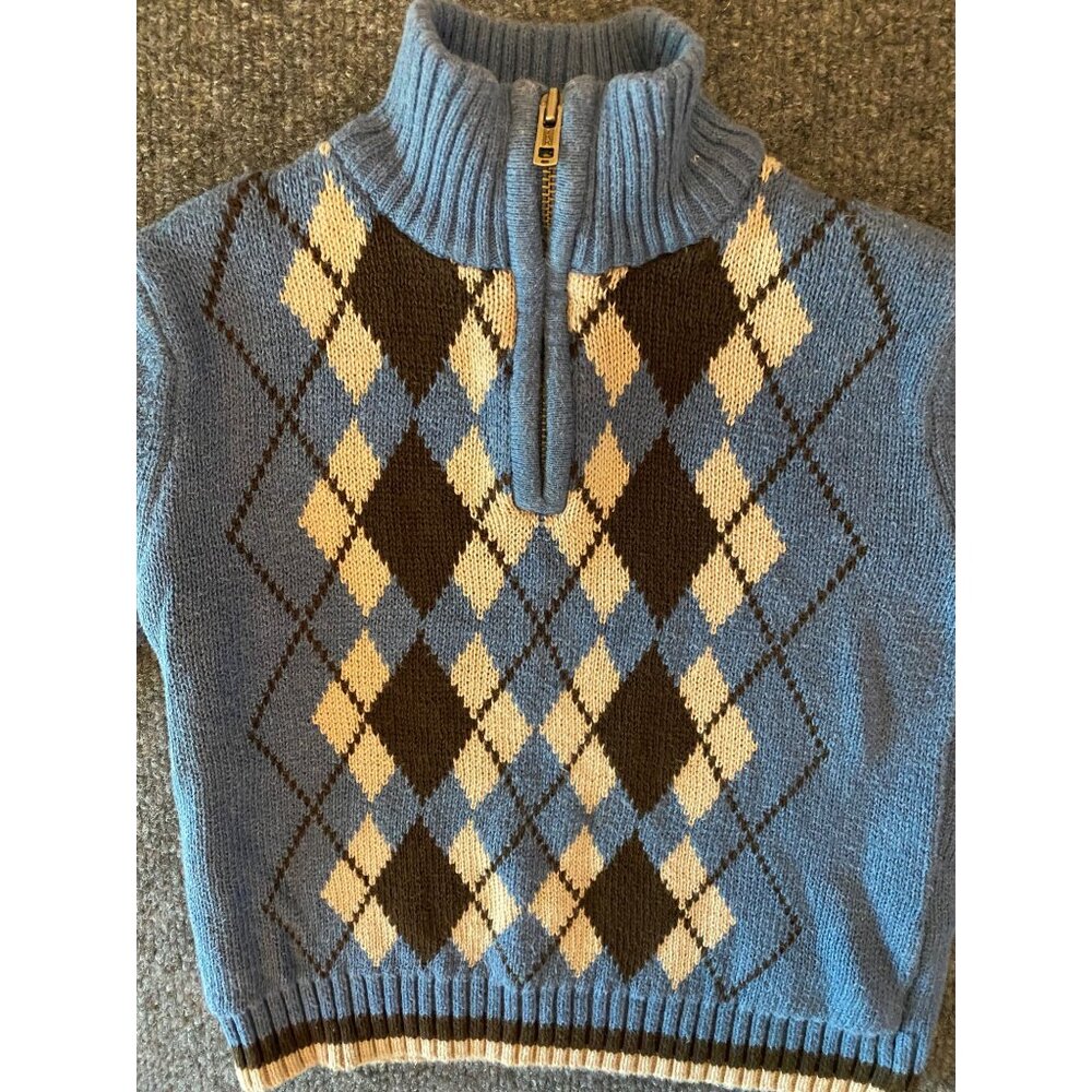 Calvin Klein Jeans Quarter Zip Sweater Toddler Boys 18m Blue Argyle Pullover